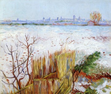 Snow Painting - Snowy Landscape with Arles in the Background Vincent van Gogh
